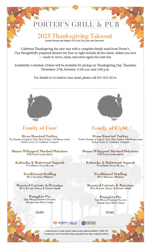 Porter's 2025 Thanksgiving Takeout Menu